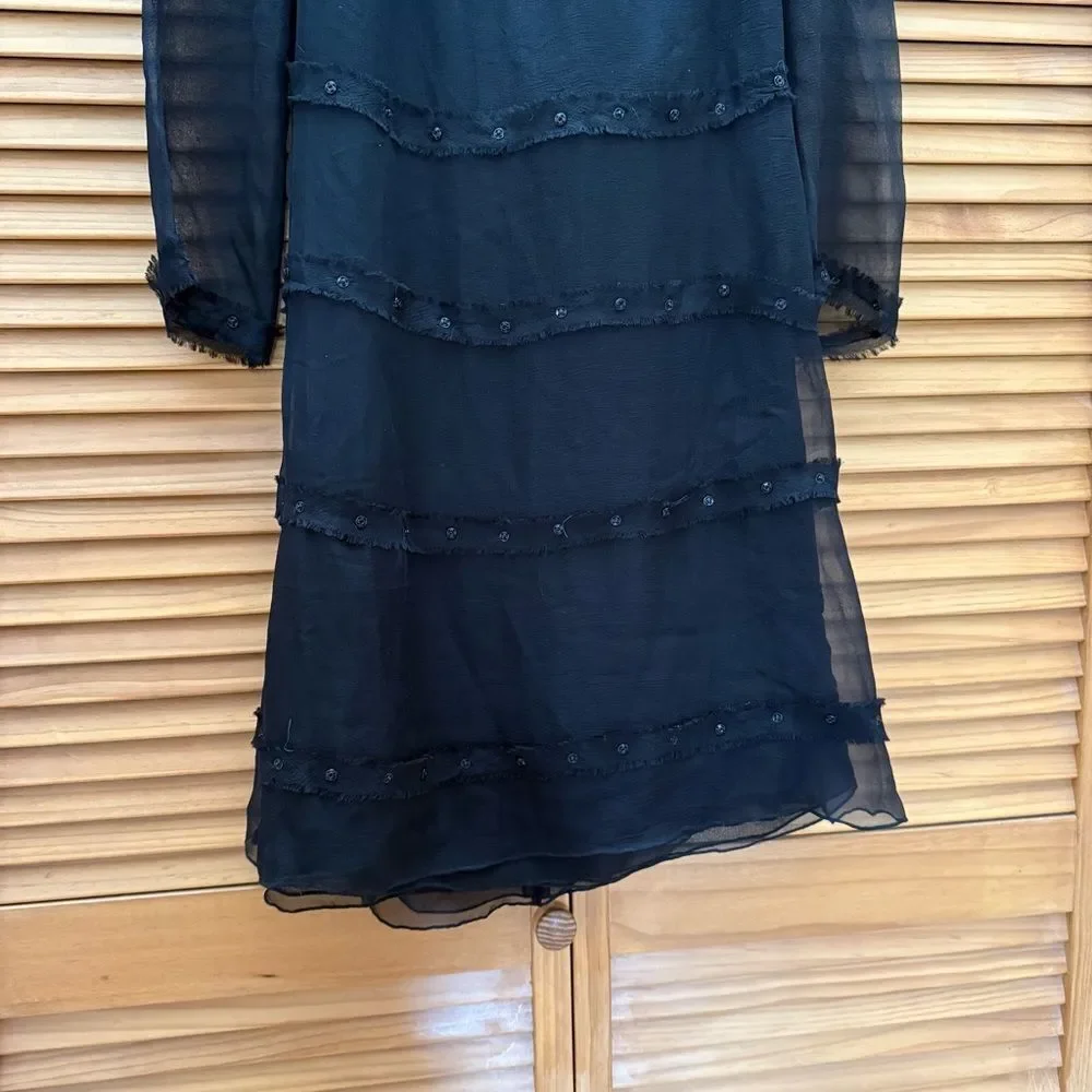 CHANEL Black sheer Silk Long Sleeve Dress